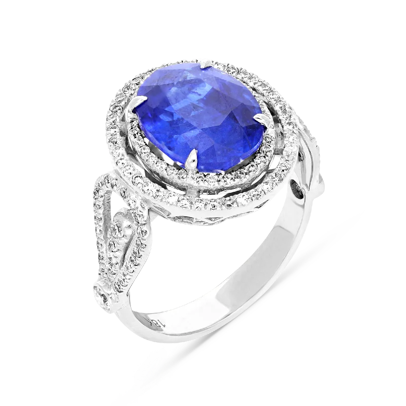 Ladies oval rings-Vintage Style Blue Sapphire Ring - 6.5 Carat