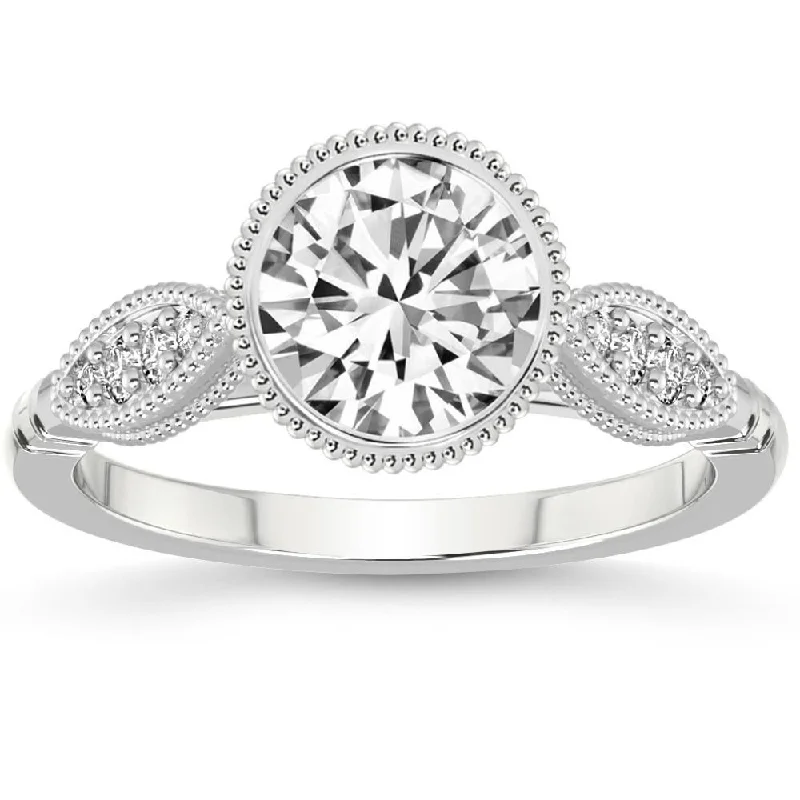 Ladies diamond engagement rings with accents-2 1/5Ct Diamond Luna Lab Grown Engagement Ring White, Yellow or Rose Gold