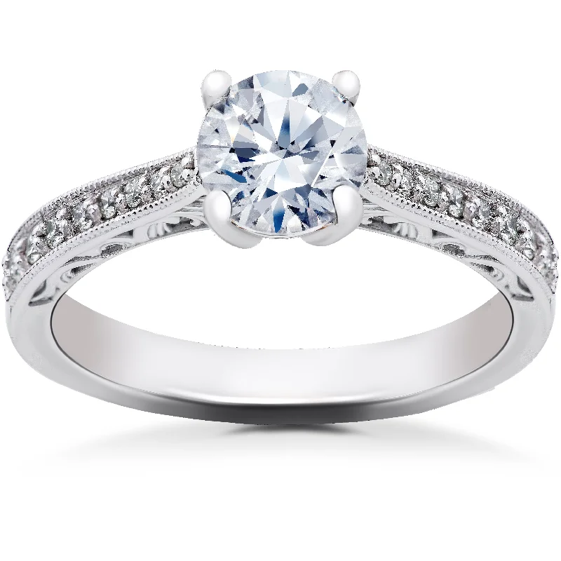 Ladies cushion cut engagement rings-5/8 ct Lab Created Diamond Angelica Vintage Engagement Ring 14k White Gold