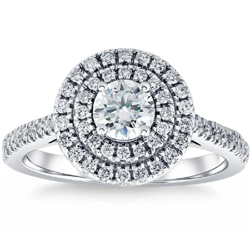 Ladies custom-designed engagement rings-1 Ct T.W. Diamond Halo Moissanite & Lab Grown Engagement Ring in 10k White Gold