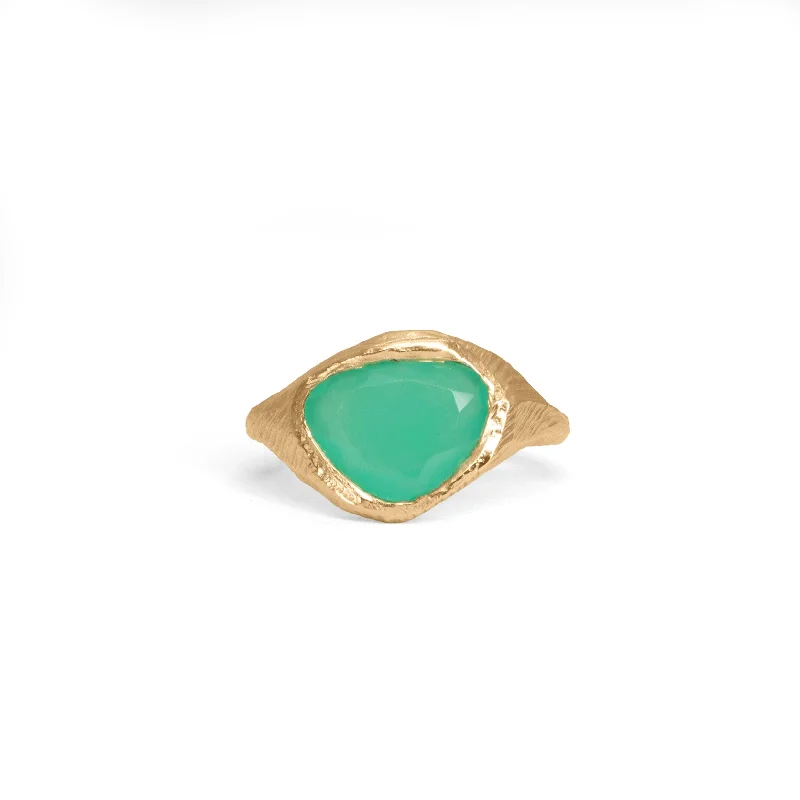 Ladies geometric rings-18K Signet Ring in Chrysoprase