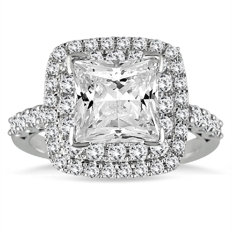 Ladies floral design engagement rings-2 Carat TW Princess Diamond Estate Engagement Ring in 14K White Gold