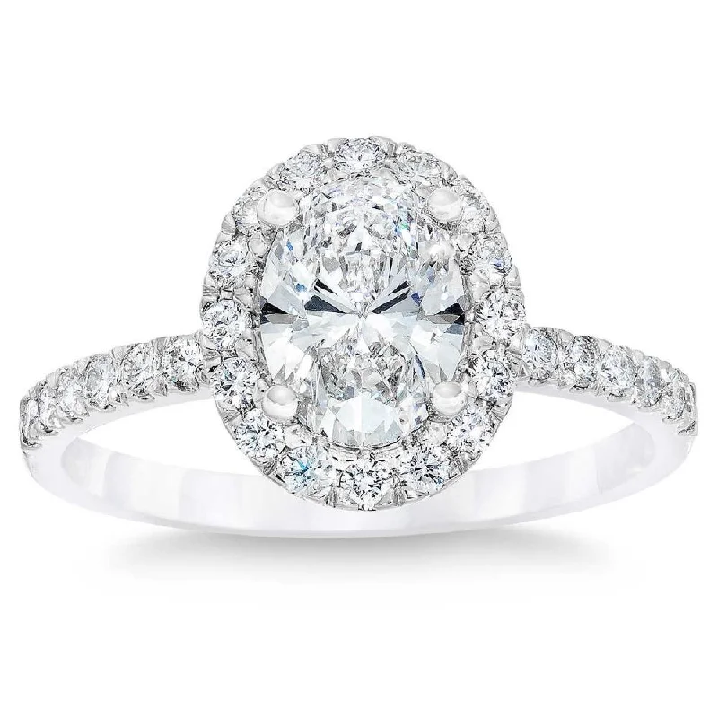 Ladies affordable engagement rings-2 3/4Ct Oval Diamond Halo Engagement Ring in 14k White Gold Lab Grown