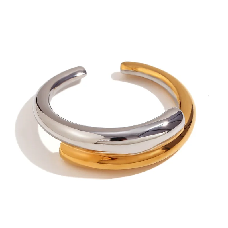 Ladies rose gold rings-Dual Tone C Shape Imposed Multicolour Rings JLTR0417