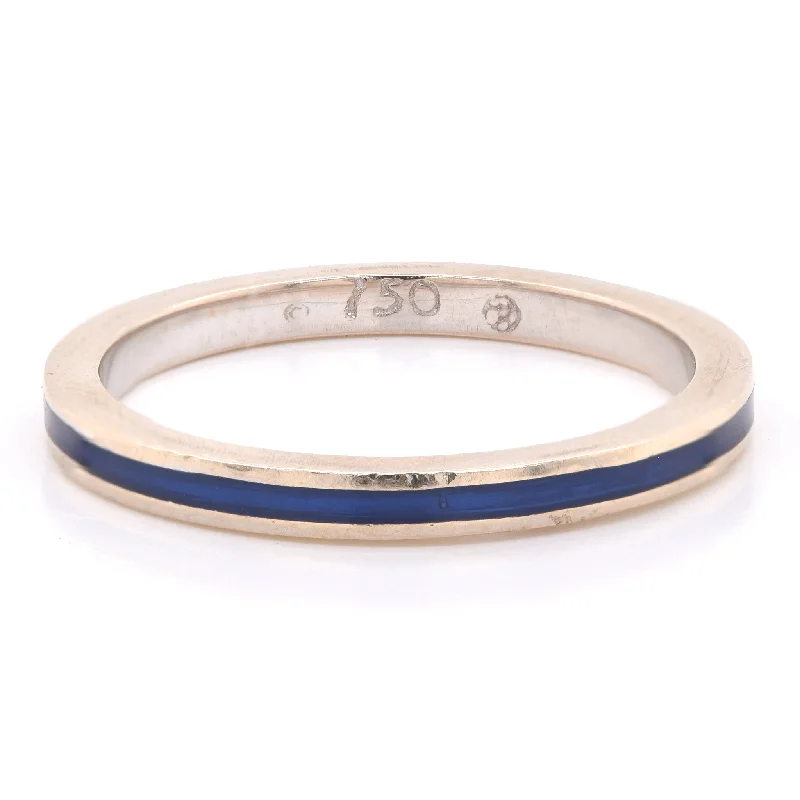 Ladies infinity rings-Hidalgo 18k White Gold Blue Enamel Band