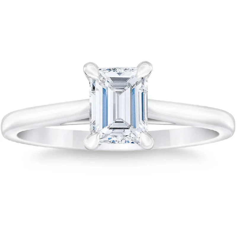 Ladies sapphire halo engagement rings-Platinum 1Ct Emerald Cut Diamond Solitaire Engagement Ring Lab Grown