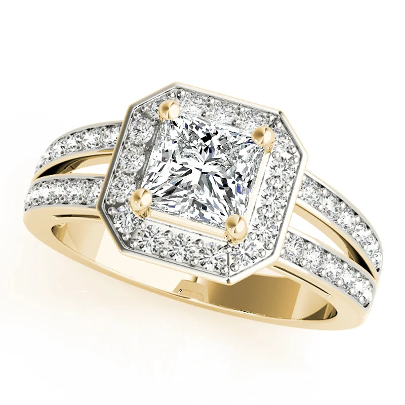 Ladies custom engagement rings-Auriya 14k Yellow Gold Lab Grown Princess Diamond Halo Engagement Ring 0.50 to 5.00 ct. tw. (F-G VS)