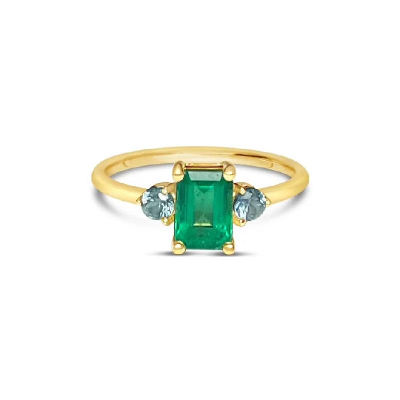 Ladies platinum rings-MAUI ring with emerald and sapphires