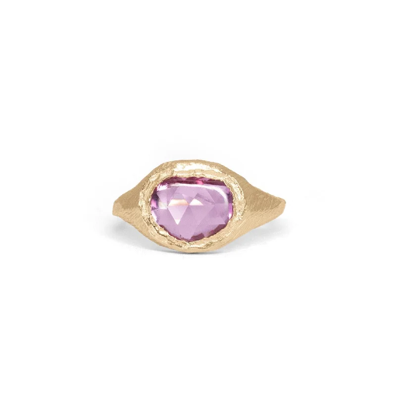 Ladies sterling silver engagement rings-18K Signet Ring in Pink Sapphire