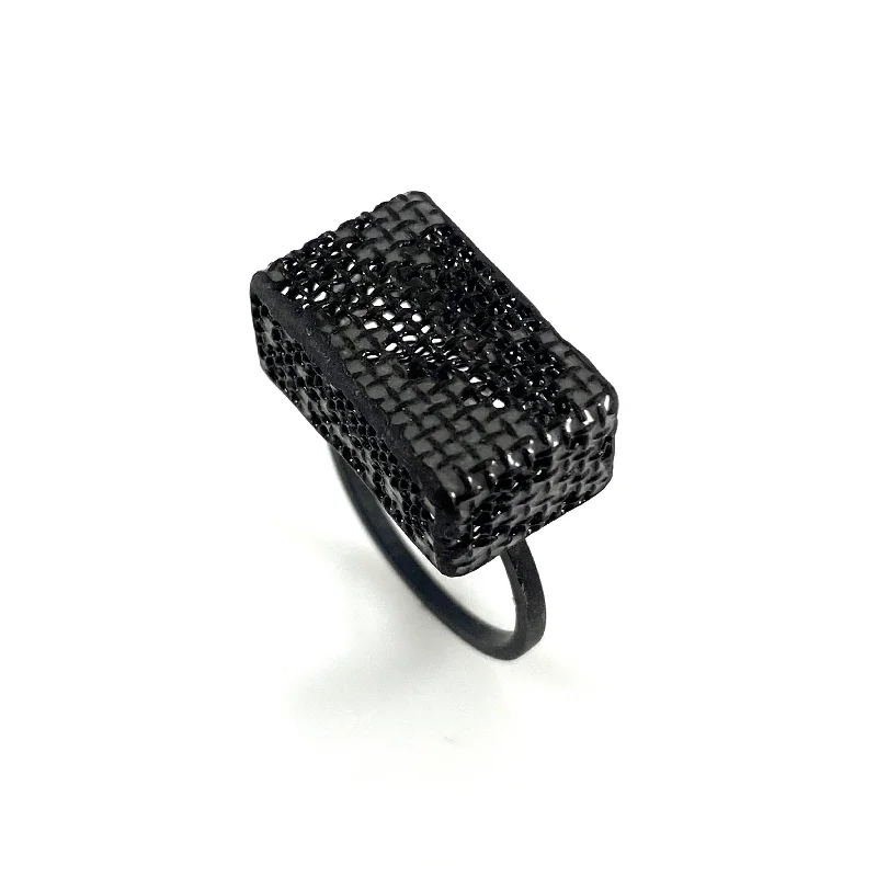 Ladies custom rings-Small Mesh Rectangle Cube Ring