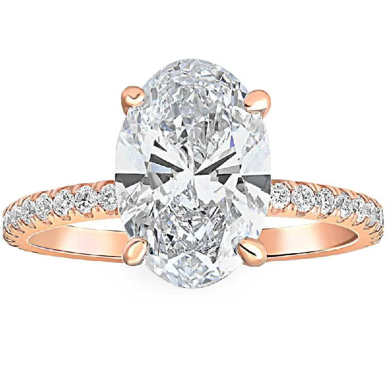 Ladies wedding engagement rings-2 1/2Ct Oval Diamond Engagement Ring 14k Rose Gold Lab Grown