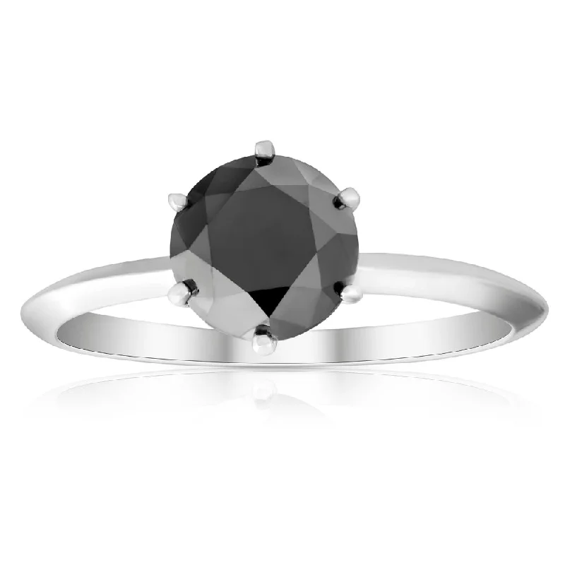 Ladies wedding engagement rings-1 1/2 Ct Black Diamond Solitaire Engagement Ring 14k White Gold