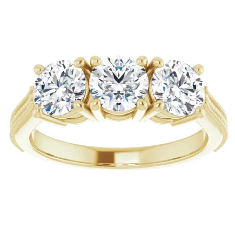 Ladies luxury engagement rings-1 1/2 Ct Three Stone Lab Grown Diamond Engagement Anniversary Ring Yellow Gold