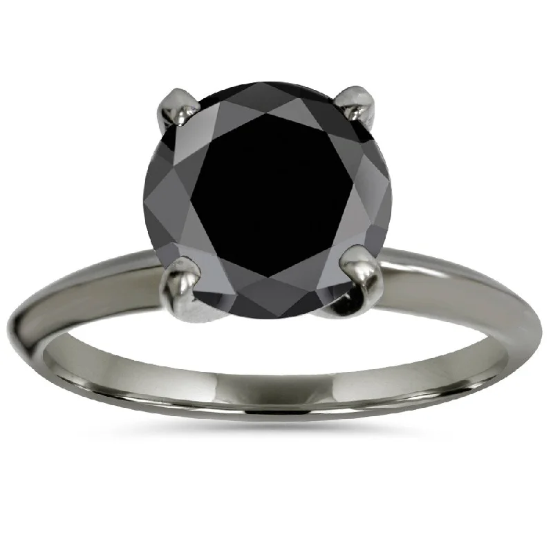 Ladies ruby engagement rings with diamonds-14k Black Gold 3ct TDW Black Diamond Solitaire Engagement Ring