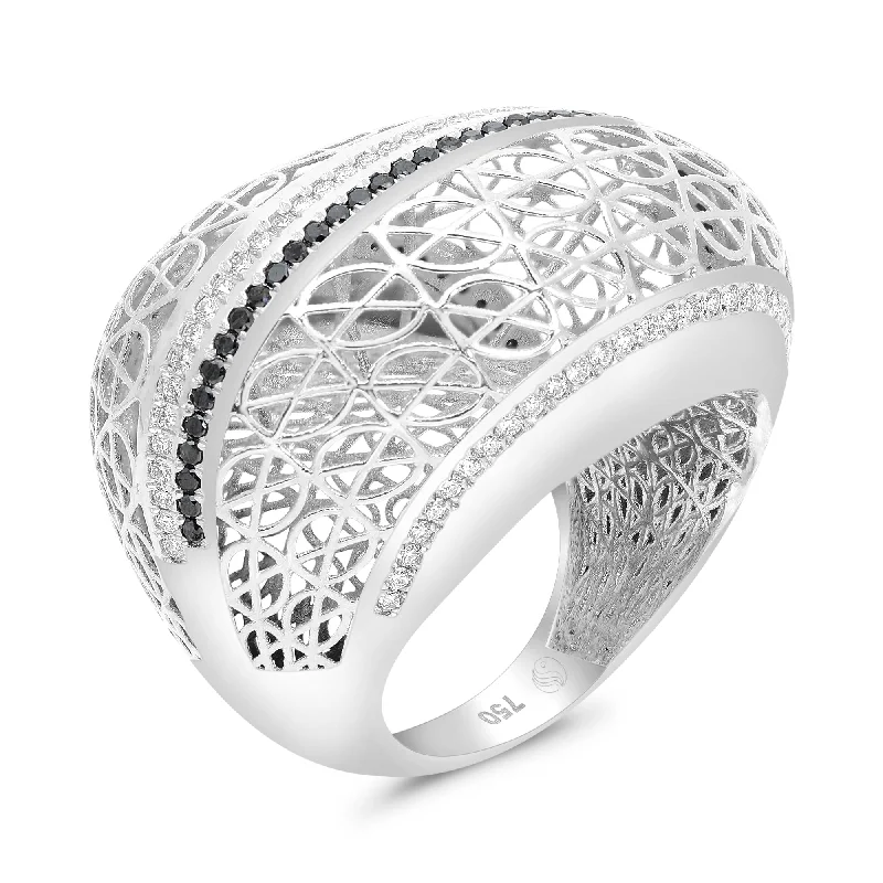 Ladies large diamond rings-Black & White Filigree Art Deco Dome Web Ring