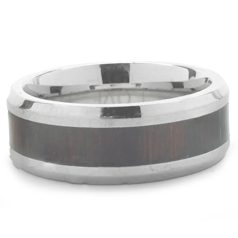 Ladies promise rings-Stainless Steel 8MM Wood Inlay Band