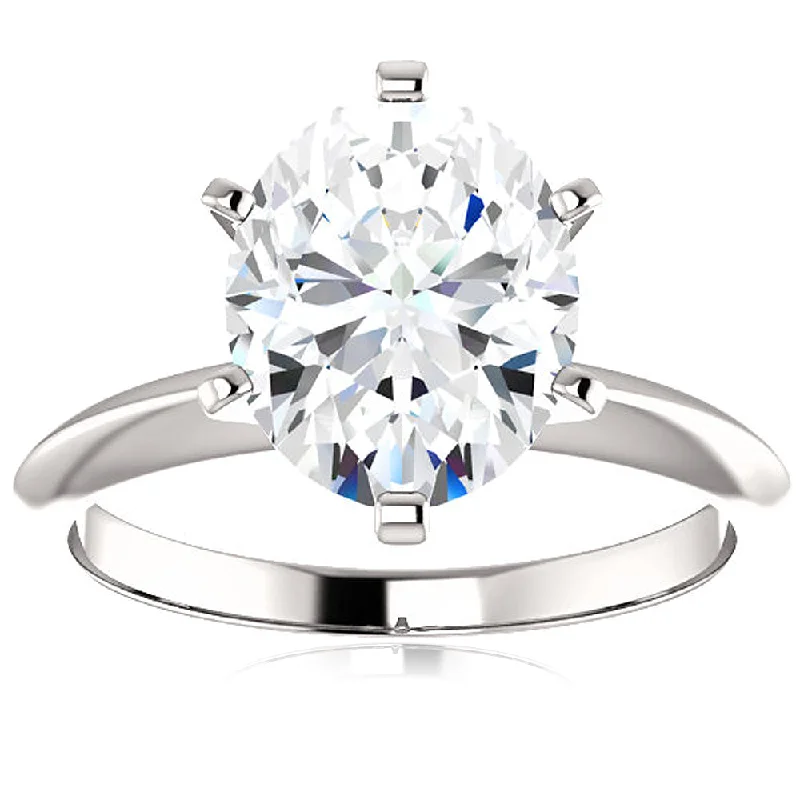 Ladies unique diamond engagement rings-3 Ct Oval Moissanite Solitaire Engagement Ring 14k White Gold