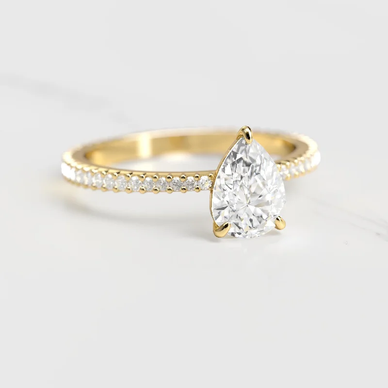 Ladies stacked diamond rings-Pear Full Pave Tapered Moissanite Ring