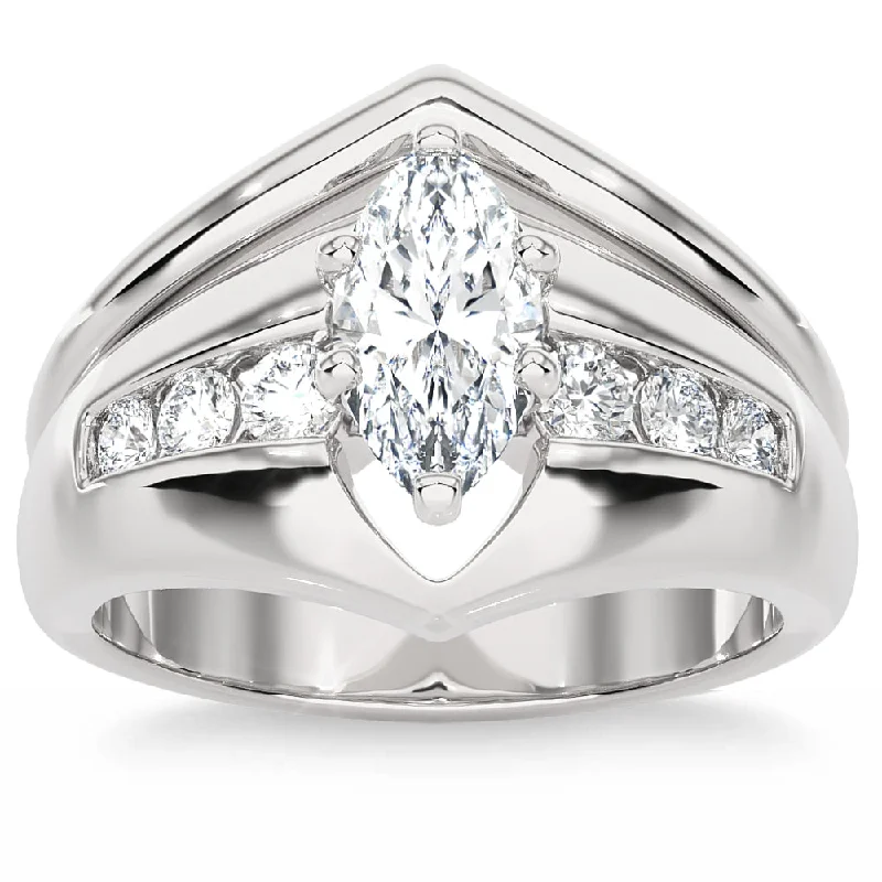 Ladies platinum solitaire engagement rings-Certified 2 1/3Ct TW Marquise Diamond Engagement Ring 14k Gold Lab Grown