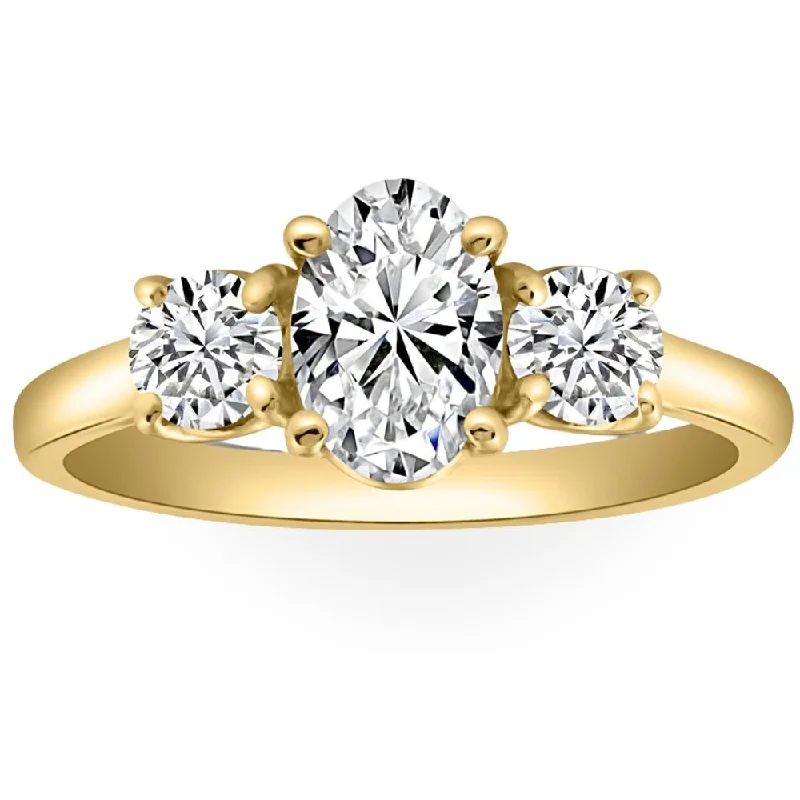 Ladies platinum solitaire engagement rings-2Ct TWW Oval Lab Grown 3-Stone Diamond Engagement Ring in White or Yellow Gold