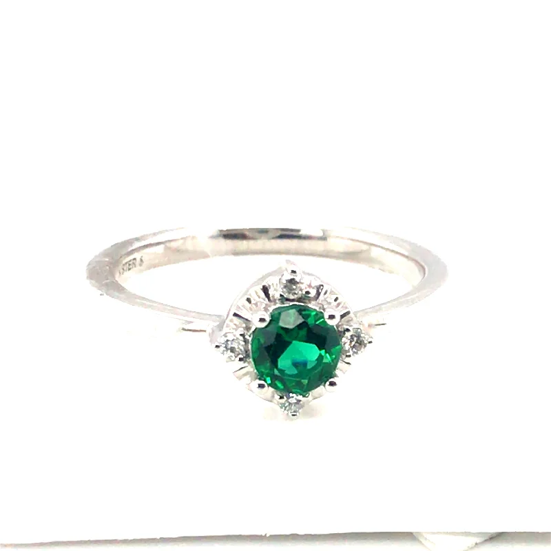 Ladies midi rings-Sterling Silver Lab Emerald Ring