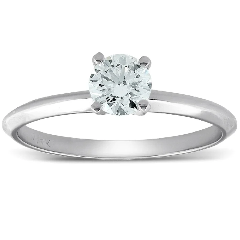 Ladies forever-one engagement rings-Pompeii3 14k White Gold 1/2 Ct TDW Round Solitaire Diamond Engagement Ring