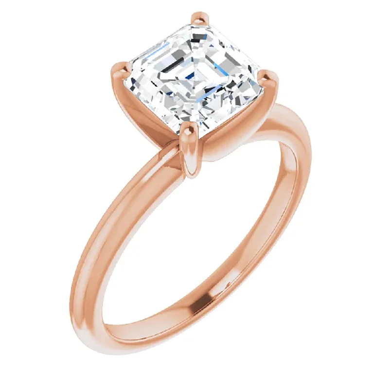 Ladies oval engagement rings-3Ct Asscher Solitaire Moissanite Engagement Ring in White Yellow or Rose Gold