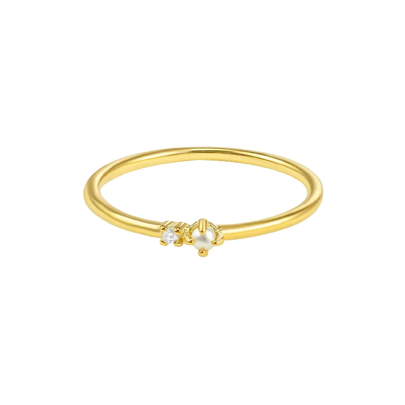 Ladies black diamond rings-Bella Pearl 14k Gold Vermeil Ring