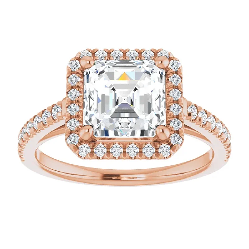 Ladies cushion-cut diamond engagement rings-2 1/2Ct Asscher Cut Moissanite & Diamond Halo Engagement Ring in 10k Gold