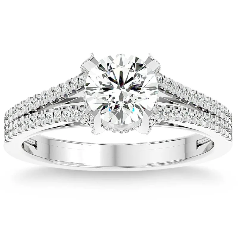 Ladies round cut engagement rings-1 1/10Ct Moissanite & Diamond Multi Row Engagement Ring White Yellow Rose Gold