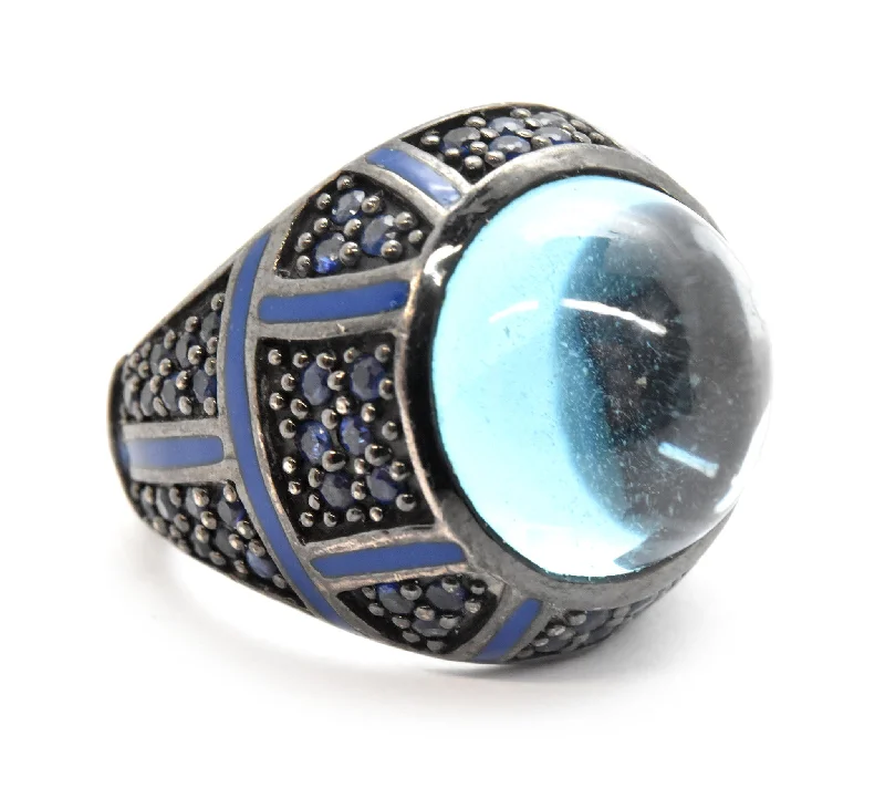 Ladies princess cut rings-Mens Sterling Silver And Blue Cabochon Quartz Ring Size 7.25