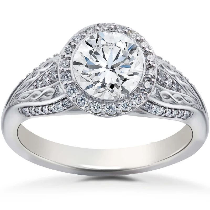 Ladies pear-shaped engagement rings-3/4 ct Lab Created Diamond Vintage Halo Zoe Engagement Ring White Gold 14k