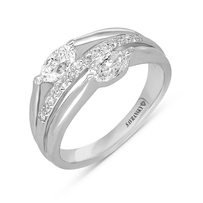 Ladies heart diamond rings-Platinum Trio Band Stacked Ring