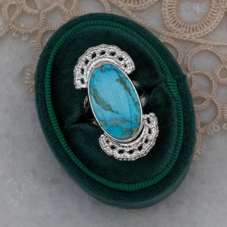 Ladies sparkling diamond rings-Turquoise Lace Halo Cocktail Ring