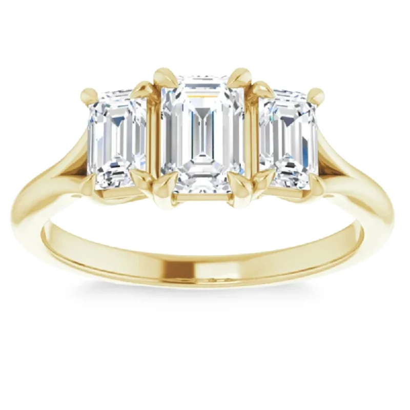 Ladies engagement rings with diamonds-2.10Ct Emerald Cut Three Stone Diamond Engagement Ring 14k Gold Lab Grown