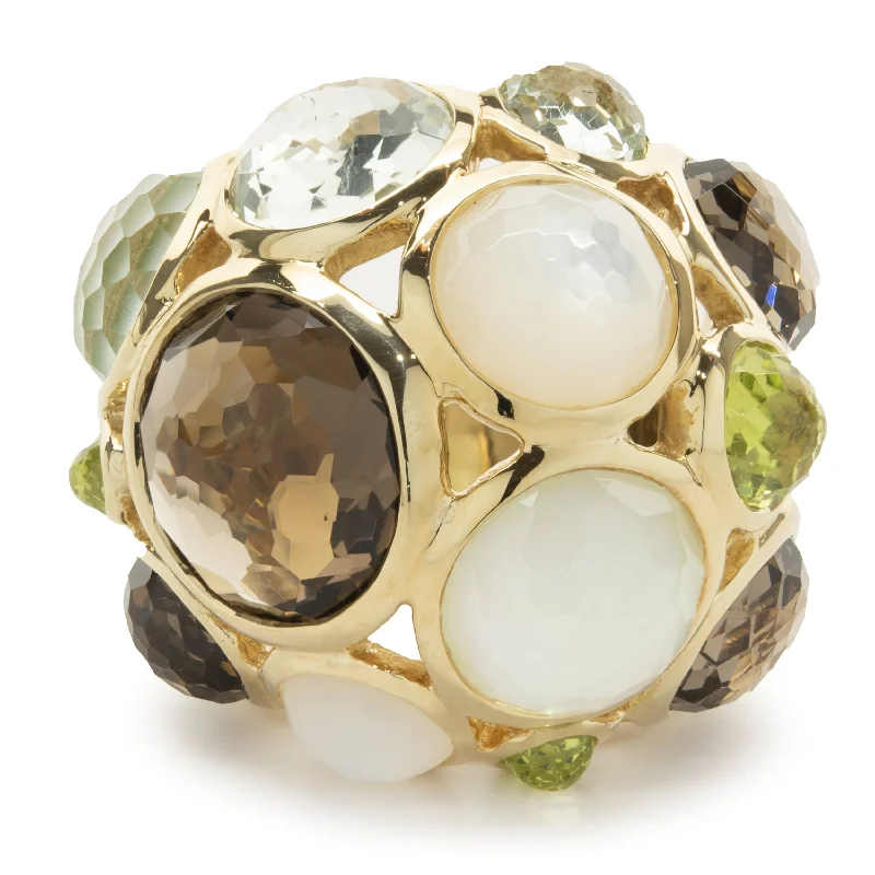 Ladies gold-plated rings-Ippolita 18 Karat Yellow Gold Bezel Set Multi Gemstone Dome Ring