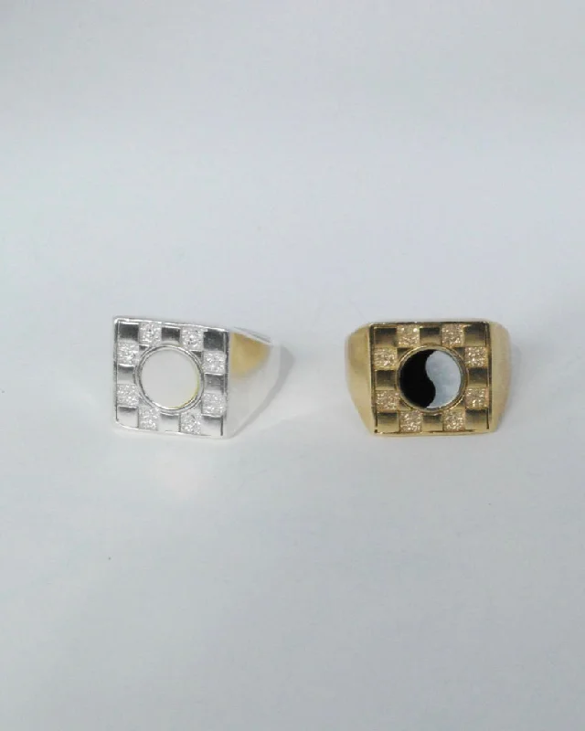 Ladies rings with diamonds and sapphires-Square Checkerboard Inlay Ring (5 stone options)