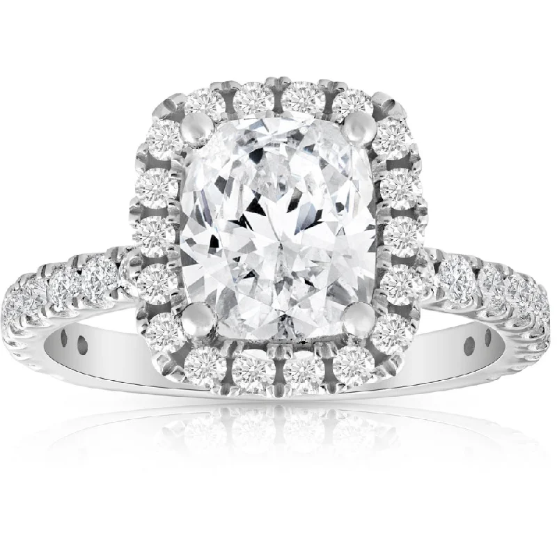 Ladies wedding band and engagement ring sets-Certified 2 1/2Ct Cushion Halo Diamond Engagement Ring 14k Gold Lab Grown