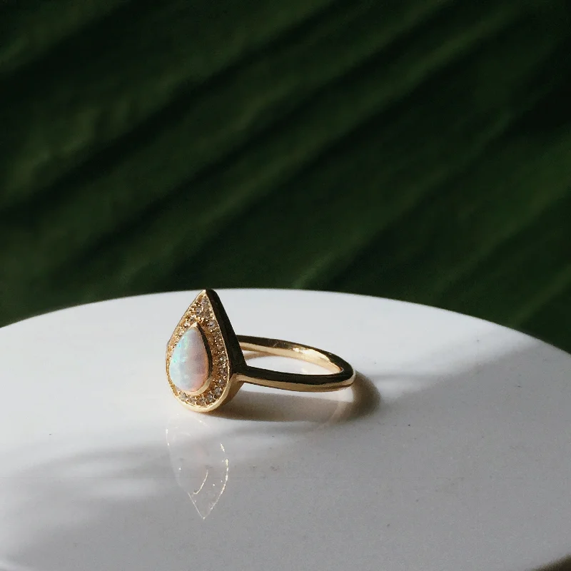 Ladies vintage-style rings-The Starlight Teardrop Opal Ring