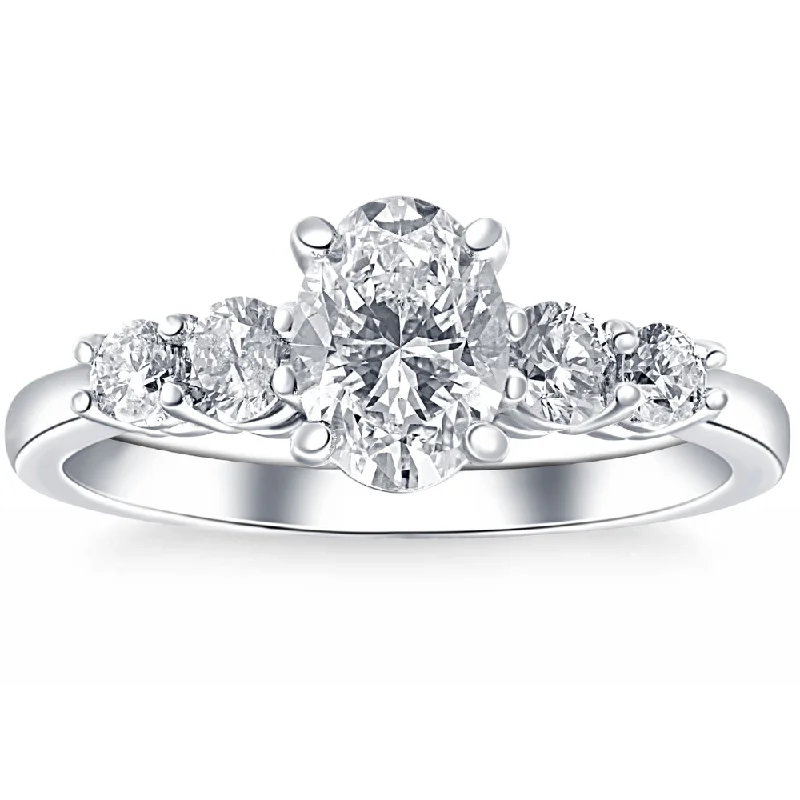 Ladies cushion cut engagement rings-1 1/2Ct TW Oval Cut Engagement Ring 14k White Gold Lab Grown