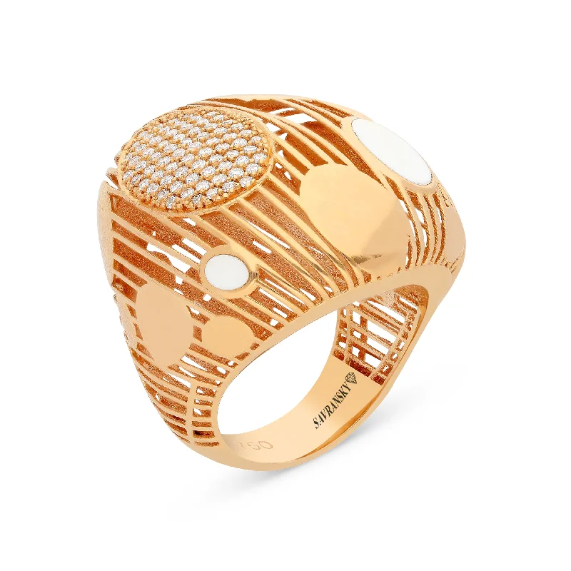 Ladies black diamond rings-Rose Gold Abstract Polka Dot Dome Ring