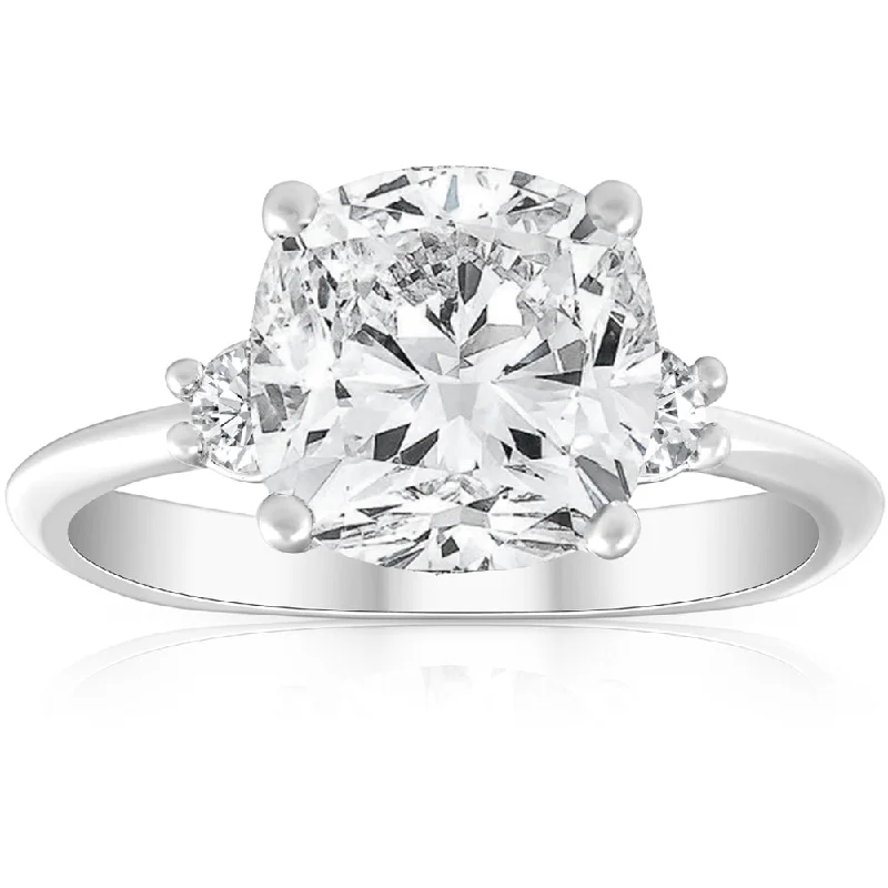 Ladies oval engagement rings-3 1/2Ct Cushion & Round Cut Moissanite Engagement Ring 14k White Gold