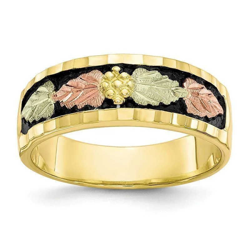 Ladies rose gold wedding rings-10k Tri-color Black Hills Gold Men's Antiqued Ring