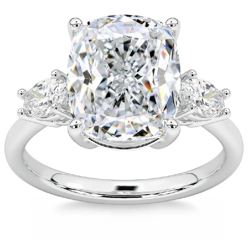 Ladies pave diamond engagement rings-Certified 6Ct Cushion Cut 3-Stone Diamond Engagement Ring 14k Gold Lab Grown