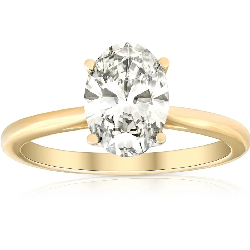 Ladies heart-shaped engagement rings-VS 1 3/4Ct Solitaire Oval Diamond 14k Yellow Gold Engagement Ring Lab Grown