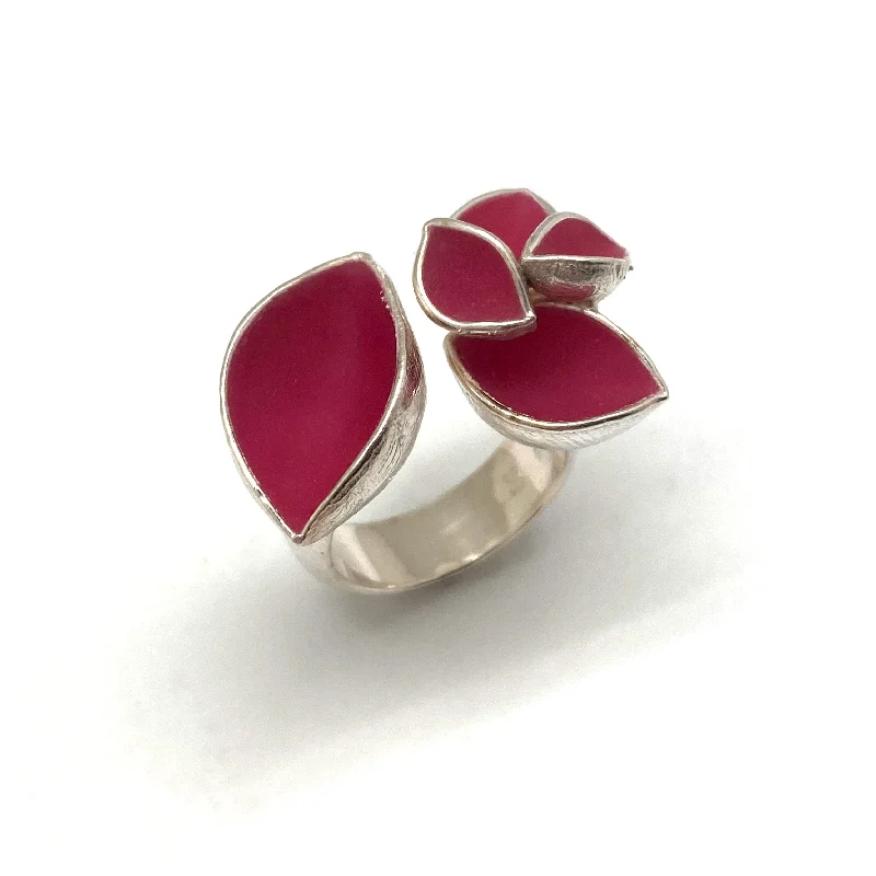 Ladies matching rings sets-Pink and Silver Open Faced Ring