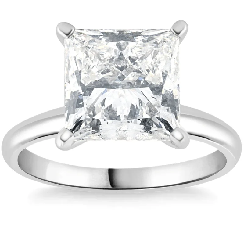 Ladies round halo engagement rings-2 1/2Ct Princess Cut Solitaire Diamond Engagement Ring 14k White Gold Lab Grown