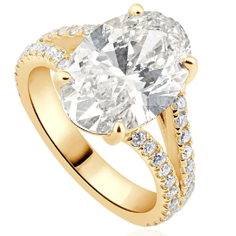 Ladies white gold engagement rings-Certified 3 3/4Ct Oval Diamond Split Band Engagement Ring Yellow Gold Lab Grown