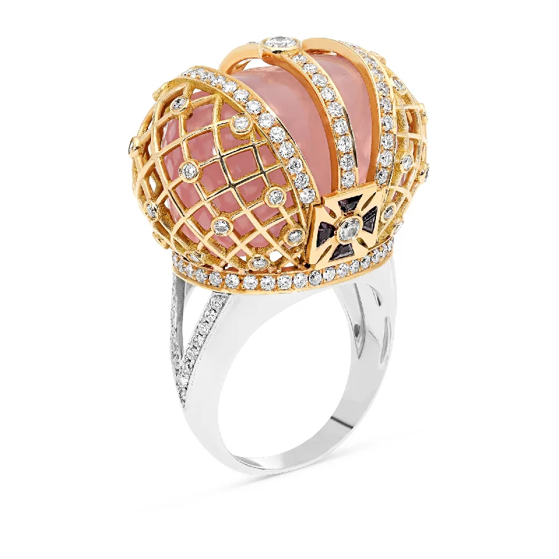 Ladies gold engagement rings-Royal Jubilee Cabochon Cut Rose Quartz Ring