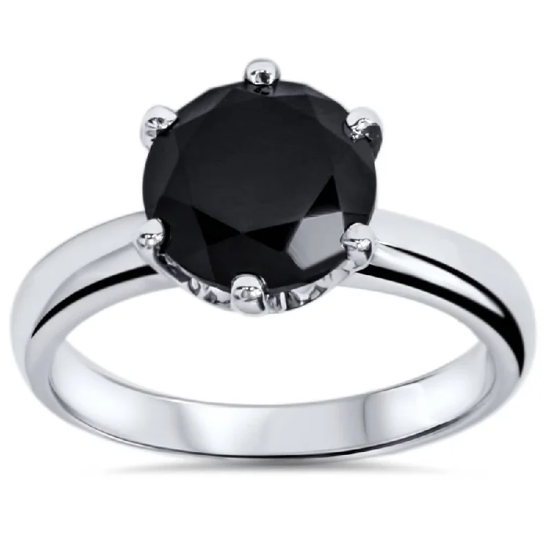 Ladies oval engagement rings-2 ct Treated Black Diamond Solitaire Engagement Ring 14K White Gold